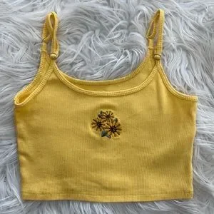 Hollister Tops Hollister Embroidered Crop Top Yellow With